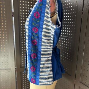 Embroidered Blue and White Women's Blouse